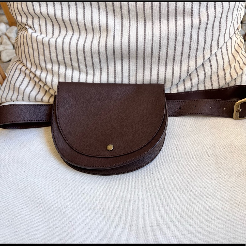 OAK + FORT Mini Saddle Belt Bag in Dark Brown with Brass Accent